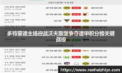 多特蒙德主场迎战沃夫斯堡争夺德甲积分榜关键战役
